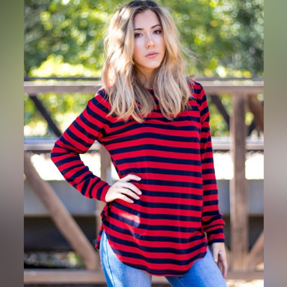 Red and navy top